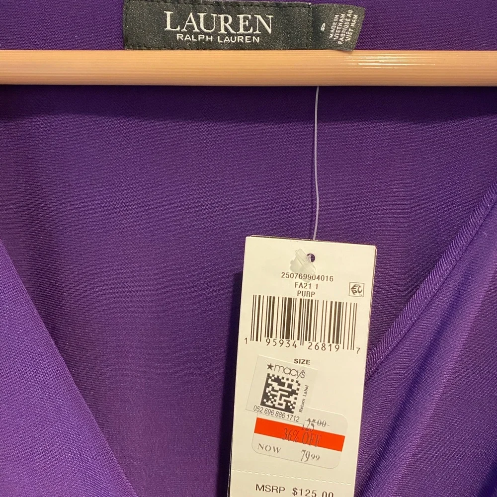 Lauren Ralph Lauren Elegant Purple Long Sleeve Dress - Picture 2 of 5